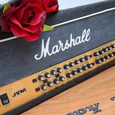 Marshall Amp Cake featuring Slash replica top hat with red roses birthday cake cornwall & devon